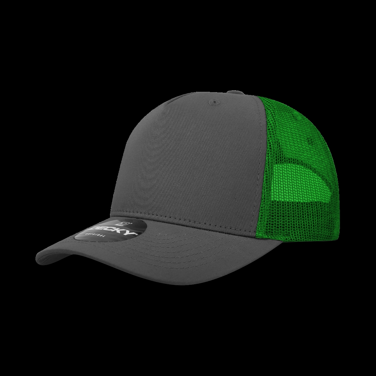 6030-4CHAKEL 5 Panel Mid Profile Structured Cotton Blend Trucker Hats, Charcoal & Kelly - One Size Fits Most