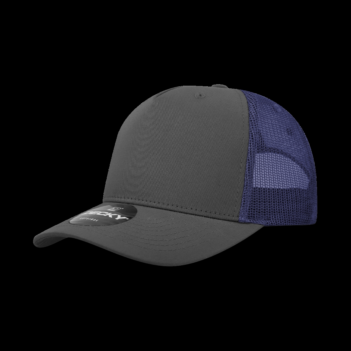 6030-4CHANVY 5 Panel Mid Profile Structured Cotton Blend Trucker Hats, Charcoal & Navy - One Size Fits Most