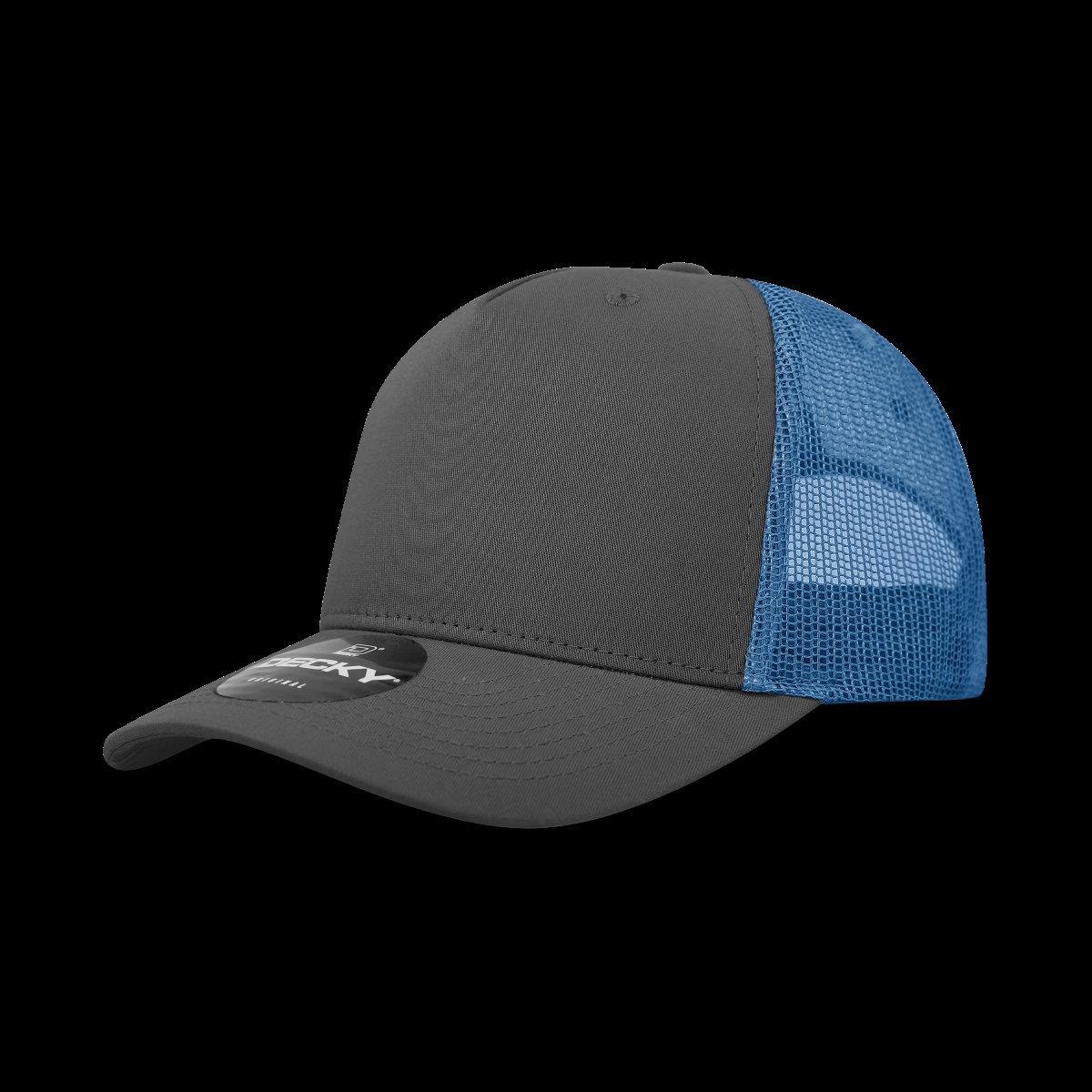 6030-4CHASKY 5 Panel Mid Profile Structured Cotton Blend Trucker Hats, Charcoal & Sky - One Size Fits Most