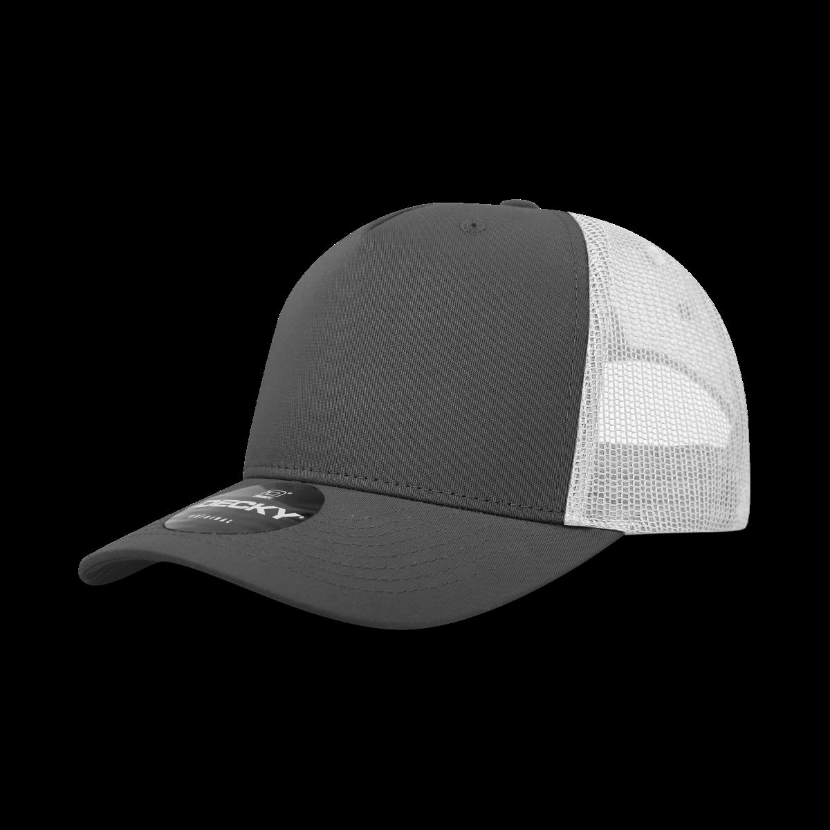 6030-4CHAWHT 5 Panel Mid Profile Structured Cotton Blend Trucker Hats, Charcoal & White - One Size Fits Most