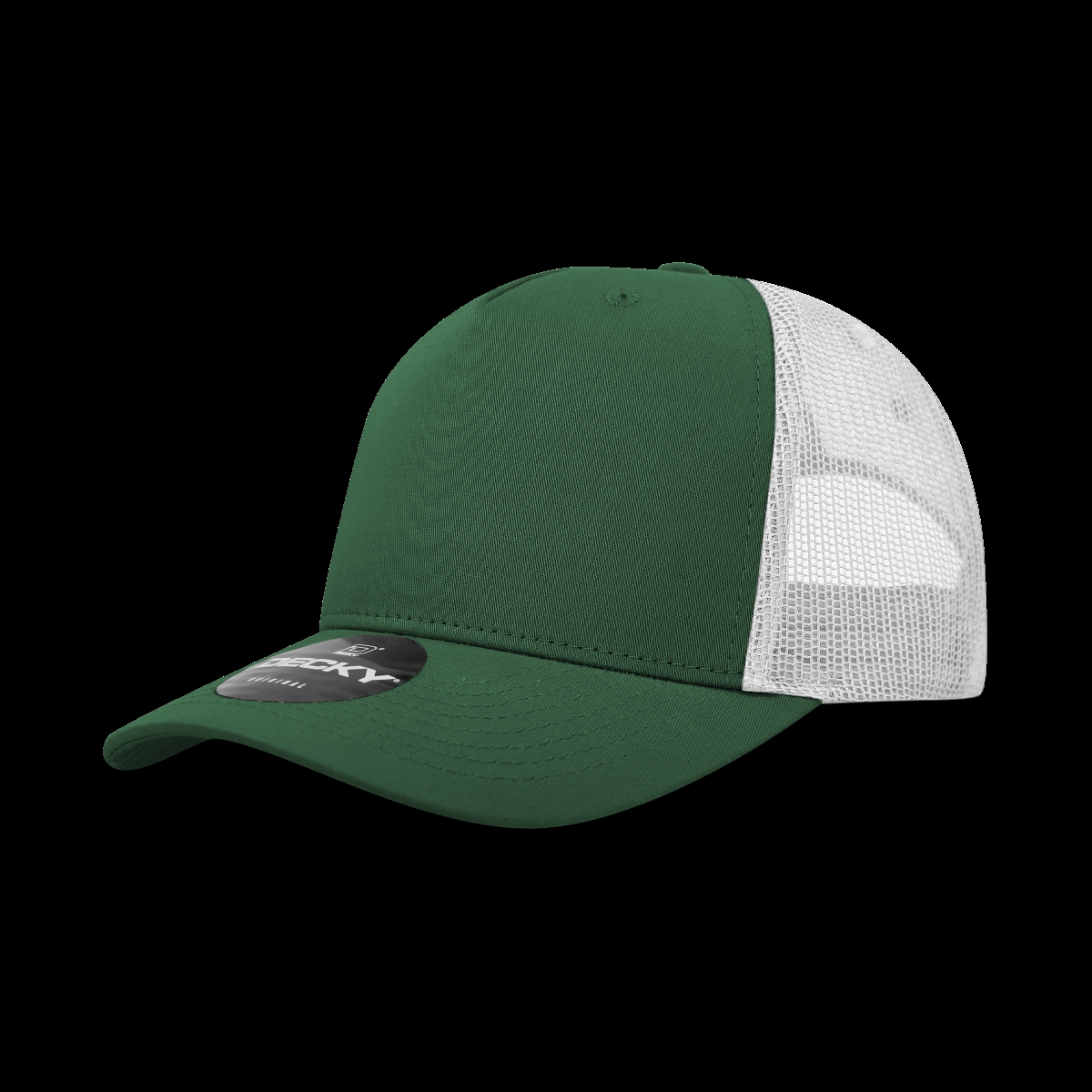 6030-4FORWHT 5 Panel Mid Profile Structured Cotton Blend Trucker Hats, Forest & White - One Size Fits Most