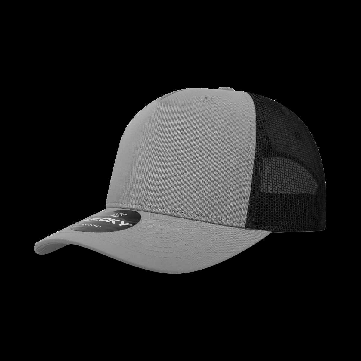 6030-4GRYBLK 5 Panel Mid Profile Structured Cotton Blend Trucker Hats, Grey & Black - One Size Fits Most