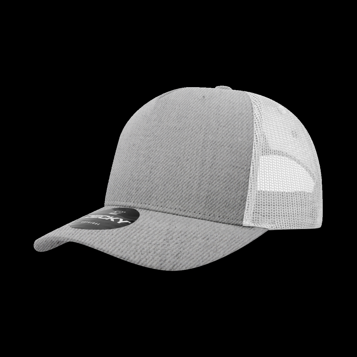 6030-4HGYWHT 5 Panel Mid Profile Structured Cotton Blend Trucker Hats, Heather Grey & White - One Size Fits Most
