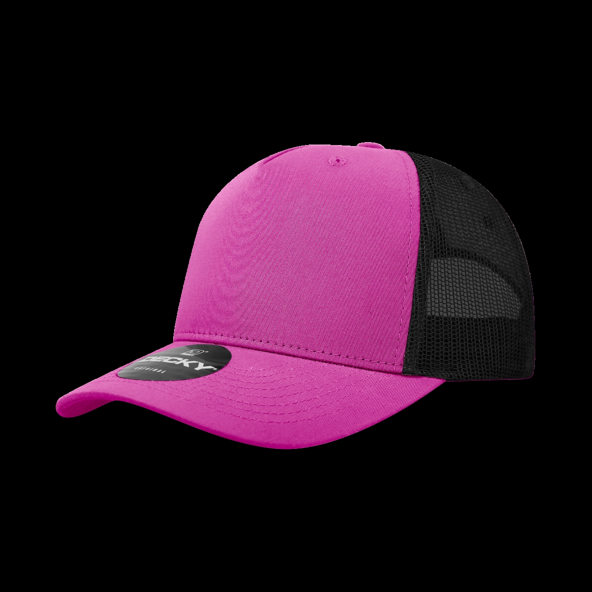 6030-4HPKBLK 5 Panel Mid Profile Structured Cotton Blend Trucker Hats, Hot Pink & Black - One Size Fits Most