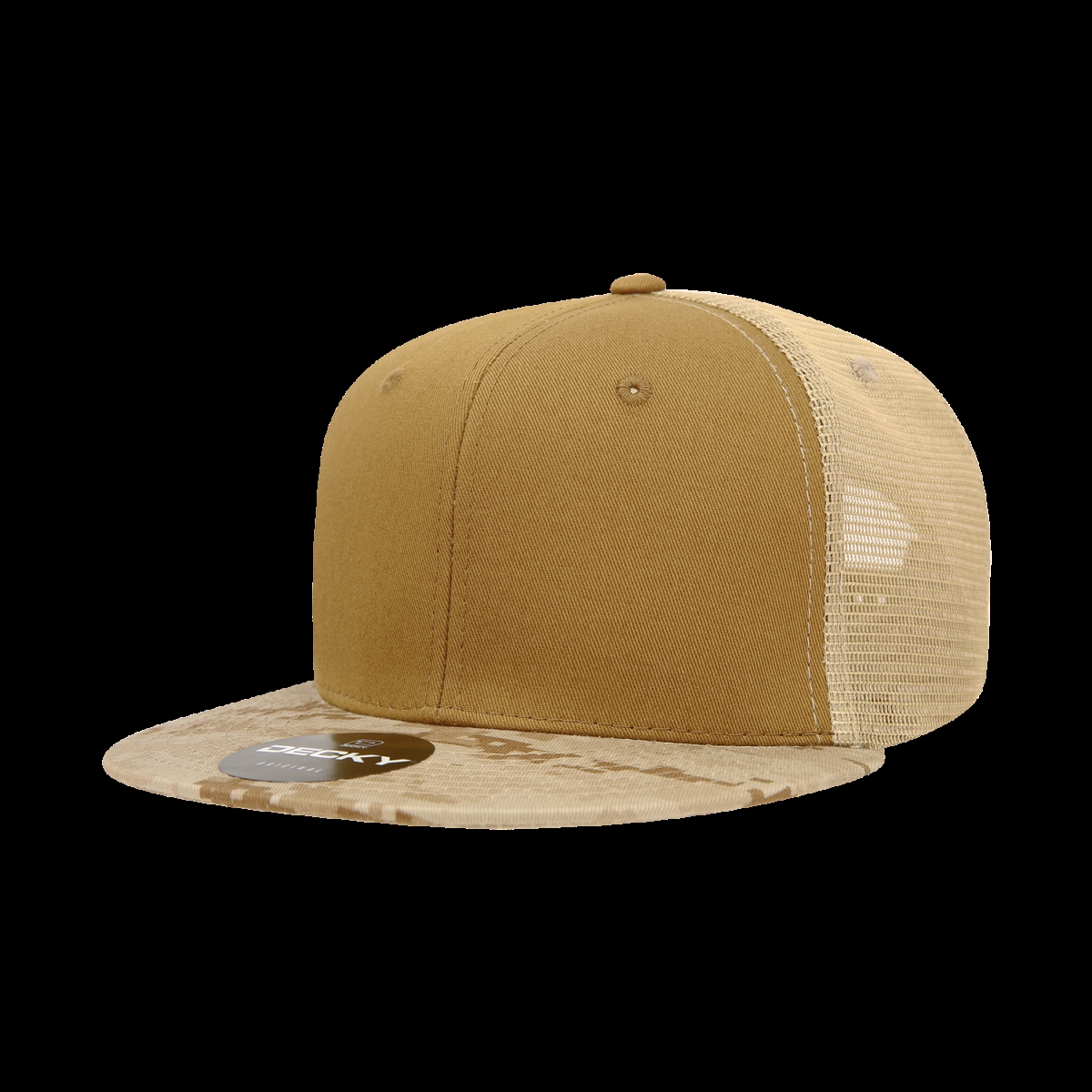 1055-DCK 6 Panel High Profile Structured Camo Trucker Hats, Desert Digital & Coyote - Khaki - One Size Fits Most