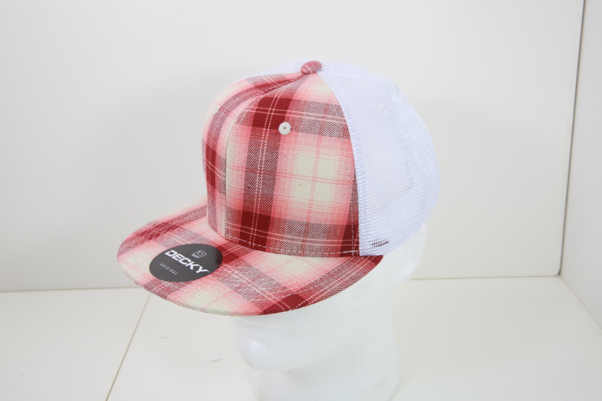 6015-117 6 Panel High Profile Structured Plaid Trucker Hats, 117-White - One Size Fits Most