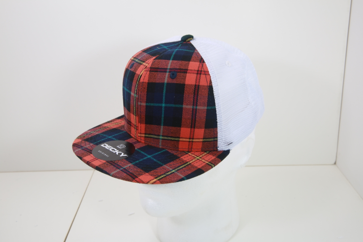 6015-120 6 Panel High Profile Structured Plaid Trucker Hats, 120-White - One Size Fits Most