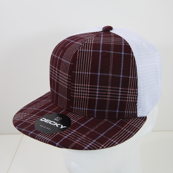 6015-125 6 Panel High Profile Structured Plaid Trucker Hats, 125-White - One Size Fits Most
