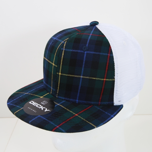 6015-126 6 Panel High Profile Structured Plaid Trucker Hats, 126-White - One Size Fits Most