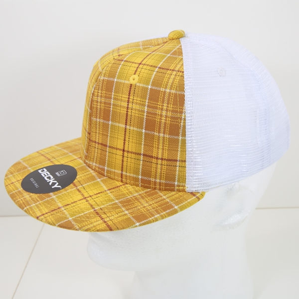 6015-135 6 Panel High Profile Structured Plaid Trucker Hats, 135-White - One Size Fits Most
