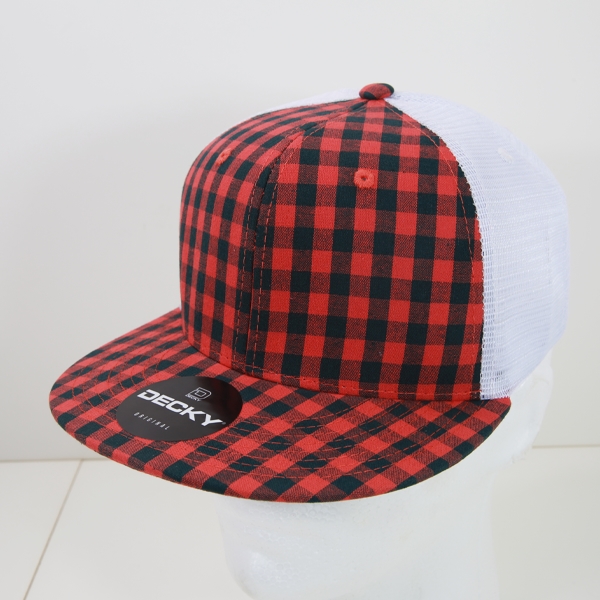 6015-143 6 Panel High Profile Structured Plaid Trucker Hats, 143-White - One Size Fits Most