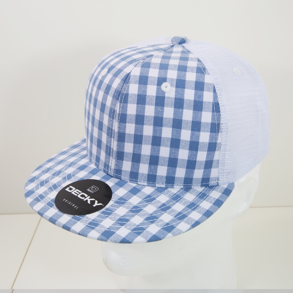 6015-145 6 Panel High Profile Structured Plaid Trucker Hats, 145-White - One Size Fits Most