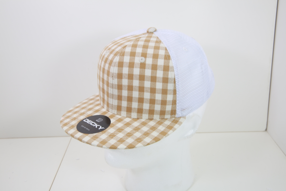 6015-146 6 Panel High Profile Structured Plaid Trucker Hats, 146-White - One Size Fits Most