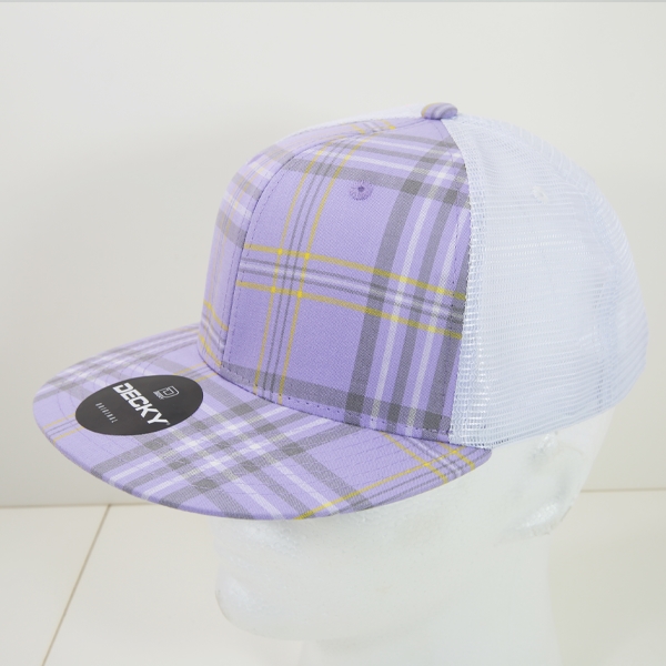 6015-147 6 Panel High Profile Structured Plaid Trucker Hats, 147-White - One Size Fits Most