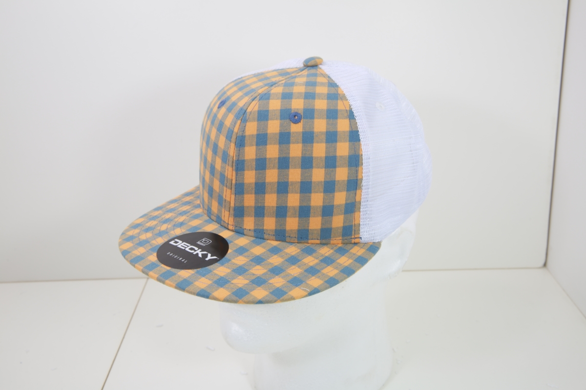 6015-149 6 Panel High Profile Structured Plaid Trucker Hats, 149-White - One Size Fits Most