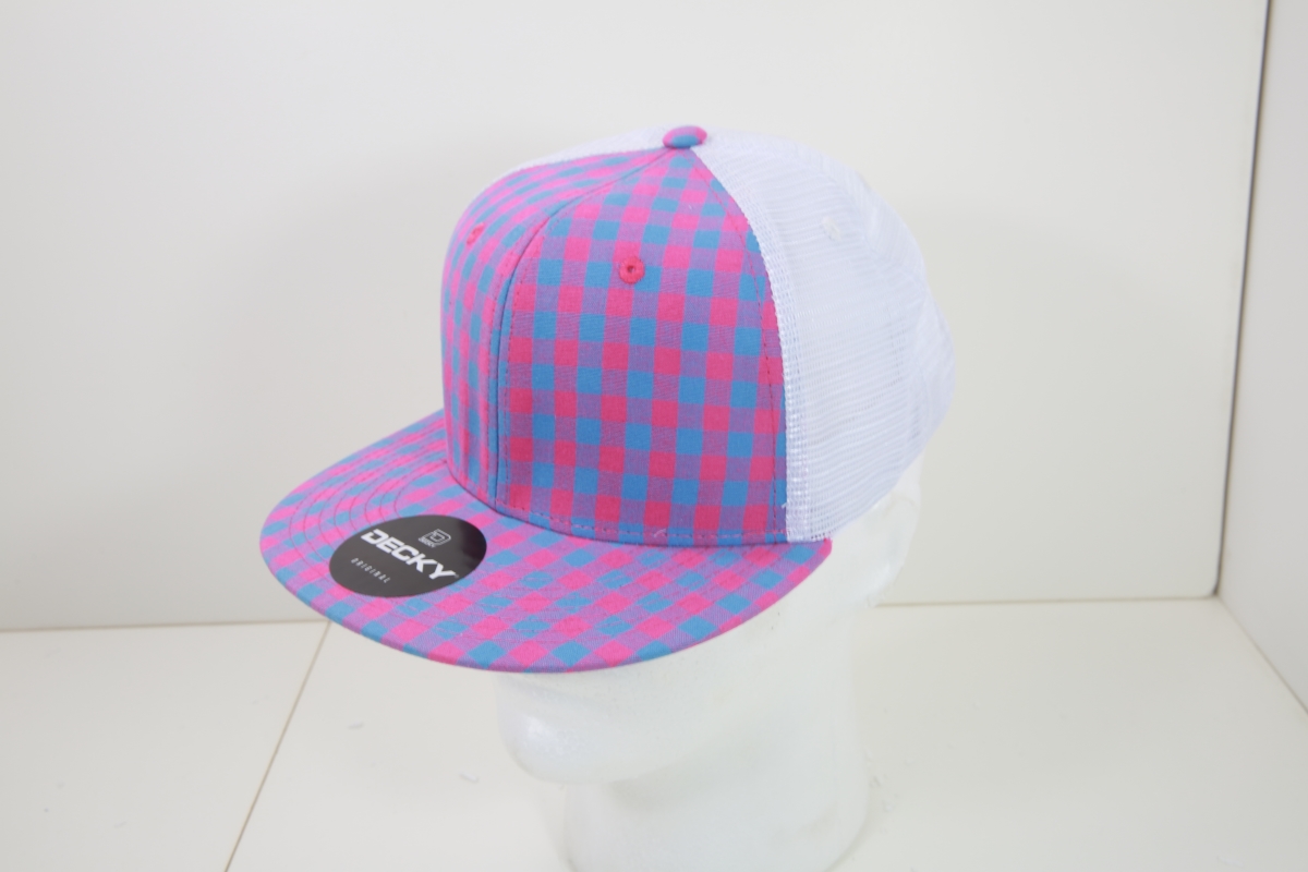 6015-150 6 Panel High Profile Structured Plaid Trucker Hats, 150-White - One Size Fits Most