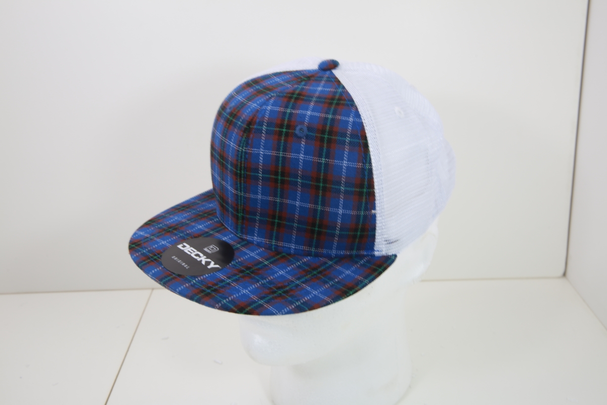 6015-152 6 Panel High Profile Structured Plaid Trucker Hats, 152-White - One Size Fits Most