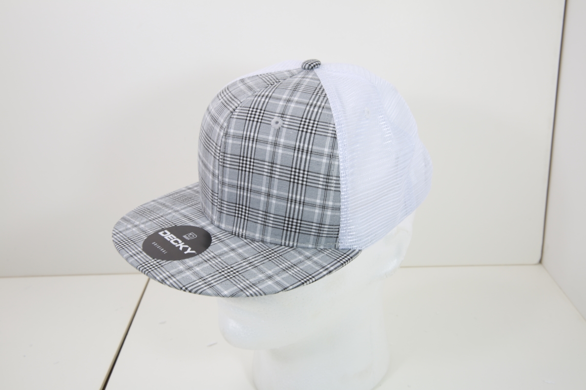 6015-156 6 Panel High Profile Structured Plaid Trucker Hats, 156-White - One Size Fits Most