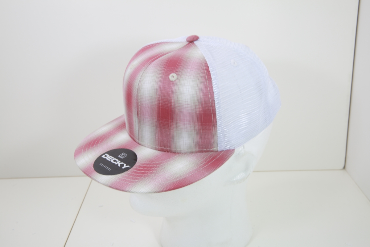 6015-158 6 Panel High Profile Structured Plaid Trucker Hats, 158-White - One Size Fits Most