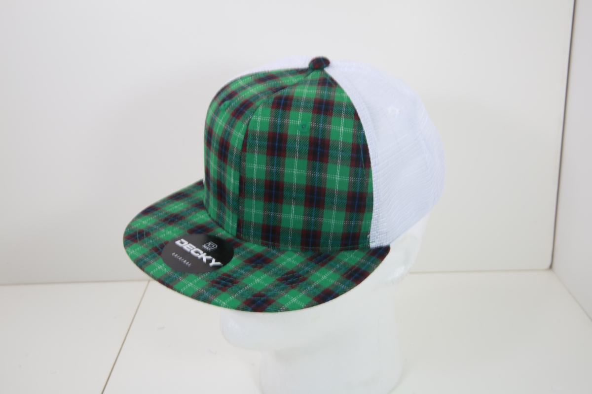 6015-159 6 Panel High Profile Structured Plaid Trucker Hats, 159-White - One Size Fits Most