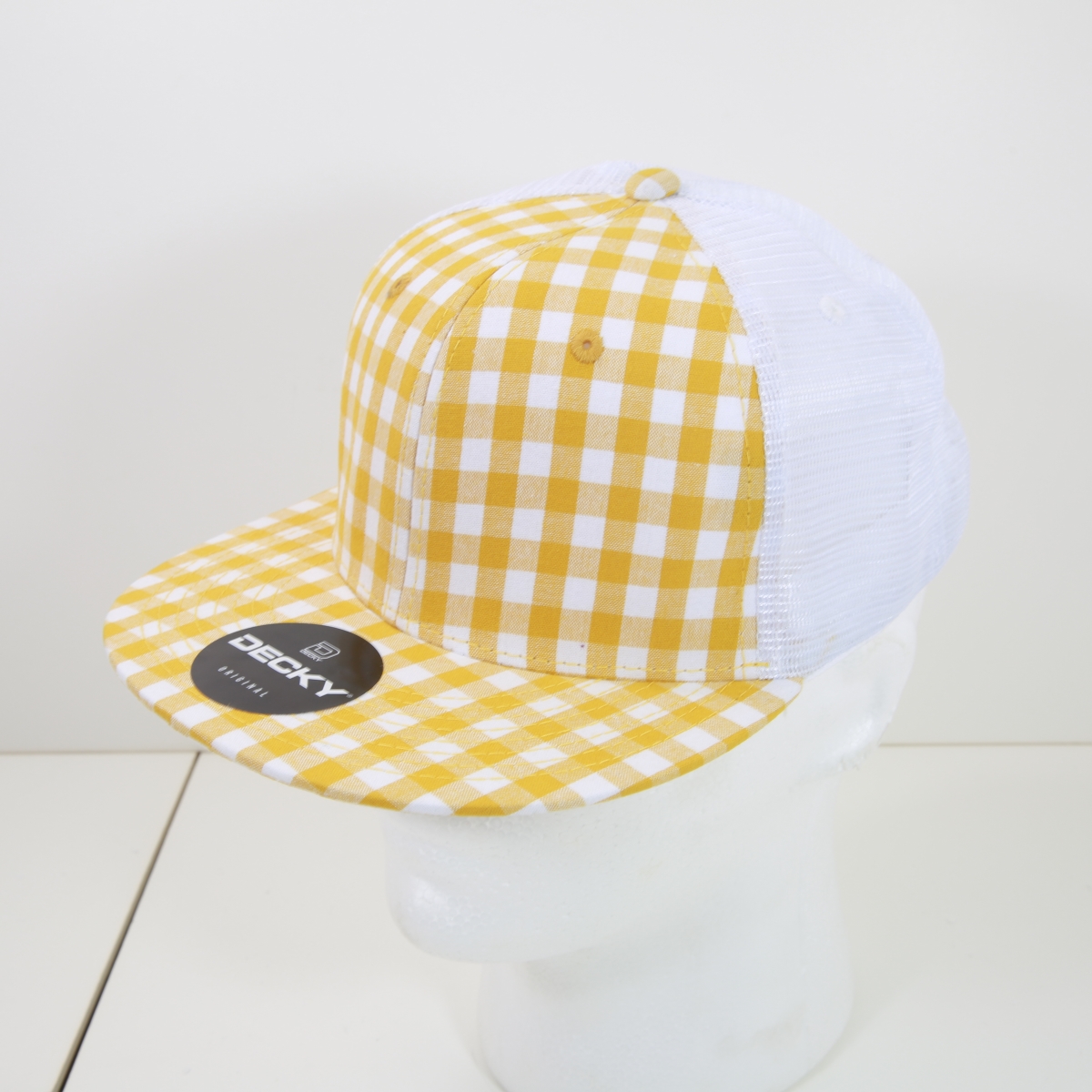 6015-160 6 Panel High Profile Structured Plaid Trucker Hats, 160-White - One Size Fits Most