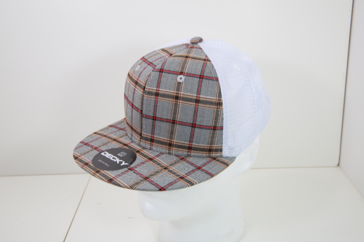 6015-161 6 Panel High Profile Structured Plaid Trucker Hats, 161-White - One Size Fits Most