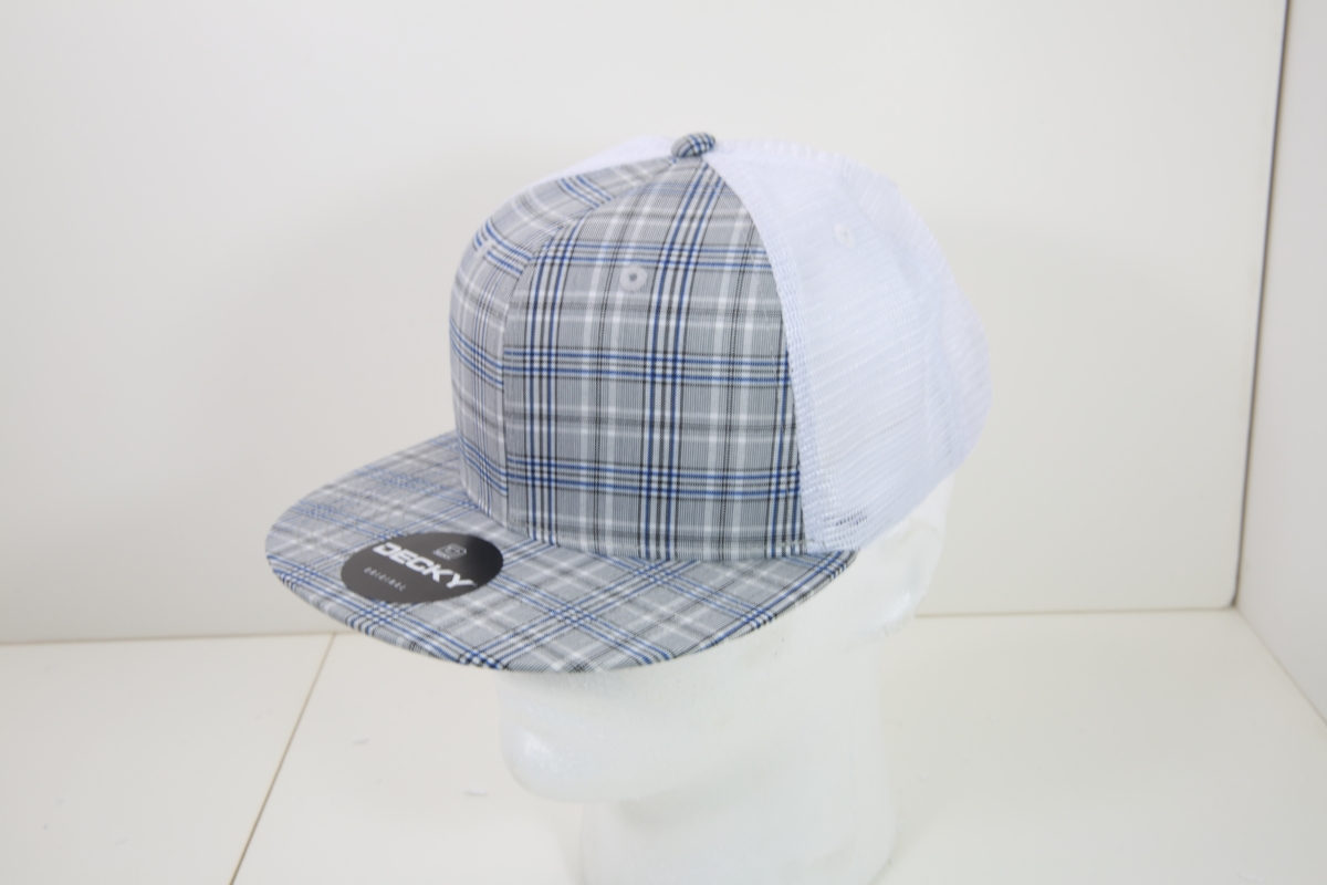 6015-163 6 Panel High Profile Structured Plaid Trucker Hats, 163-White - One Size Fits Most