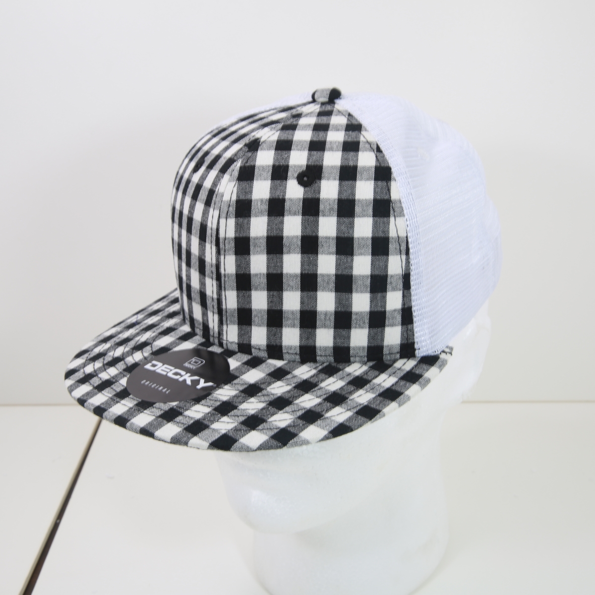 6015-165 6 Panel High Profile Structured Plaid Trucker Hats, 165-White - One Size Fits Most