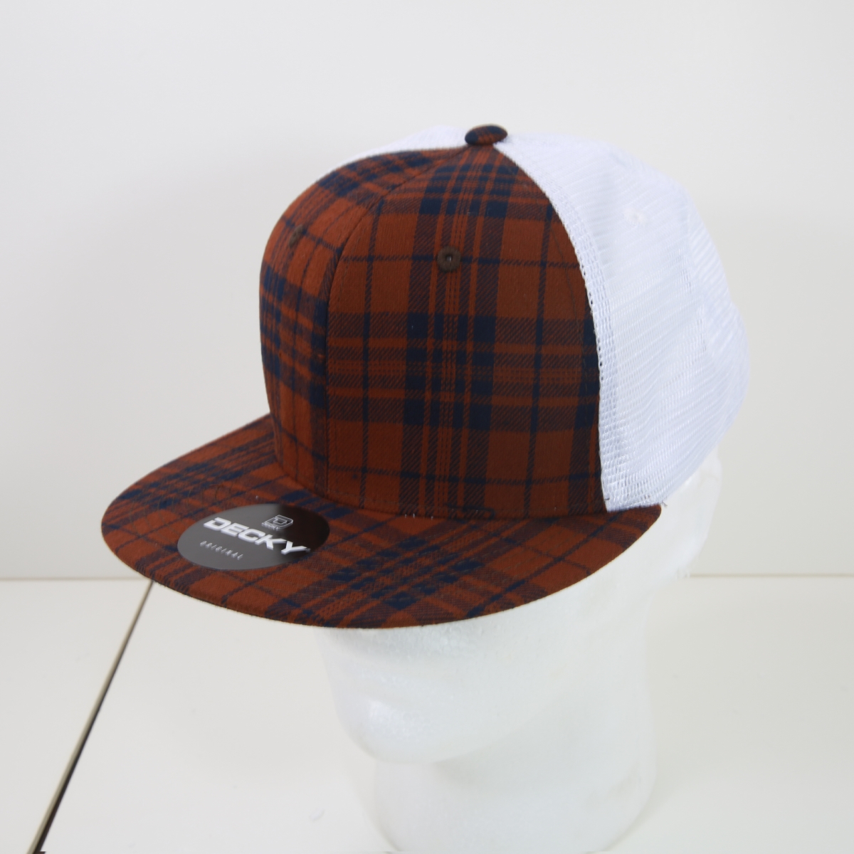 6015-166 6 Panel High Profile Structured Plaid Trucker Hats, 166-White - One Size Fits Most