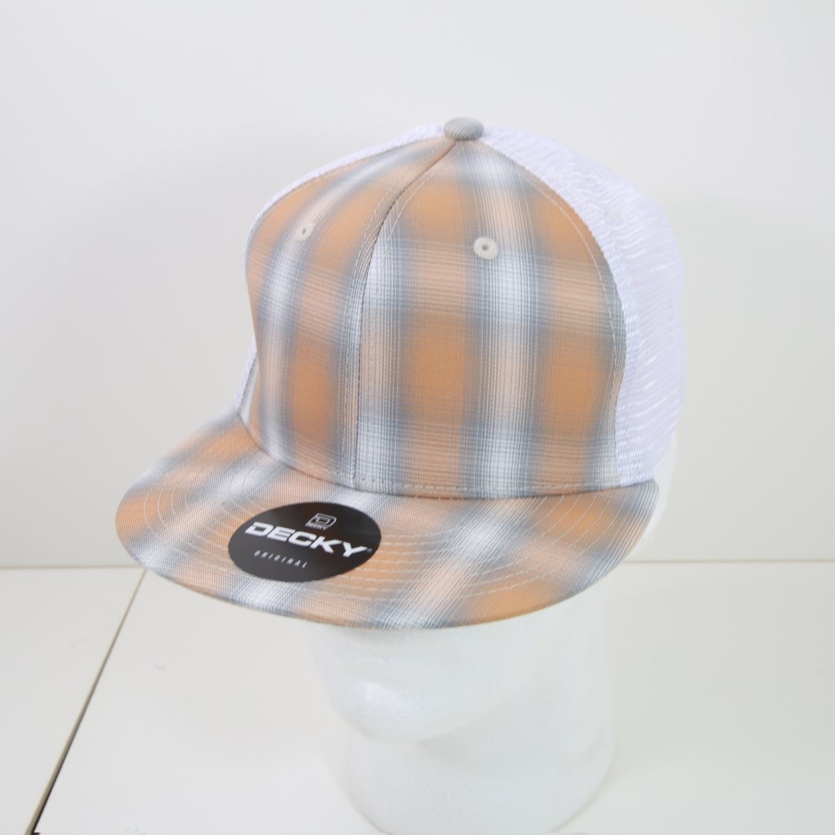 6015-171 6 Panel High Profile Structured Plaid Trucker Hats, 171-White - One Size Fits Most