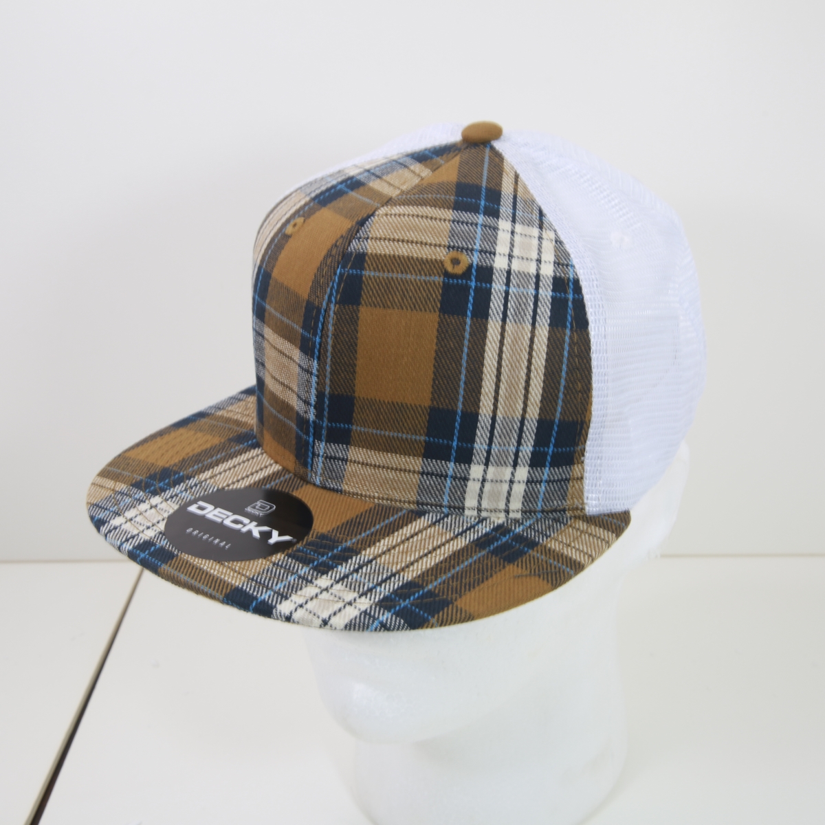 6015-172 6 Panel High Profile Structured Plaid Trucker Hats, 172-White - One Size Fits Most
