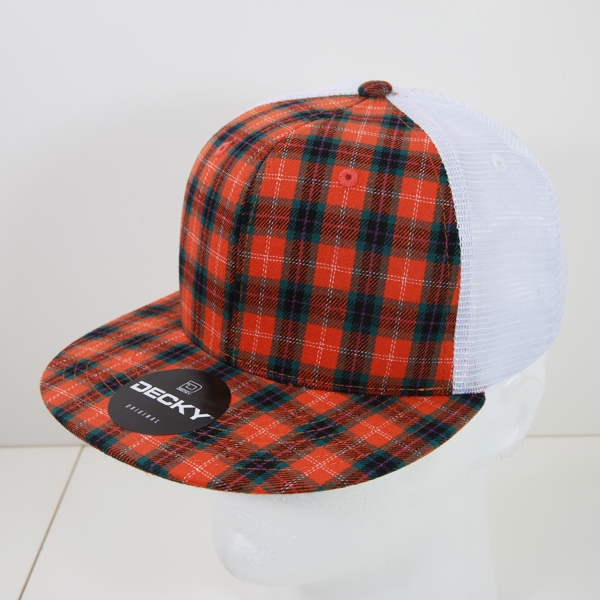 6015-174 6 Panel High Profile Structured Plaid Trucker Hats, 174-White - One Size Fits Most