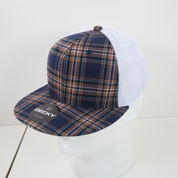 6015-183 6 Panel High Profile Structured Plaid Trucker Hats, 183-White - One Size Fits Most