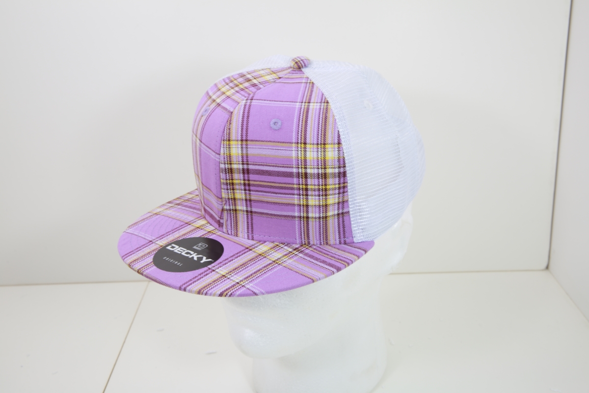 6015-187 6 Panel High Profile Structured Plaid Trucker Hats, 187-White - One Size Fits Most