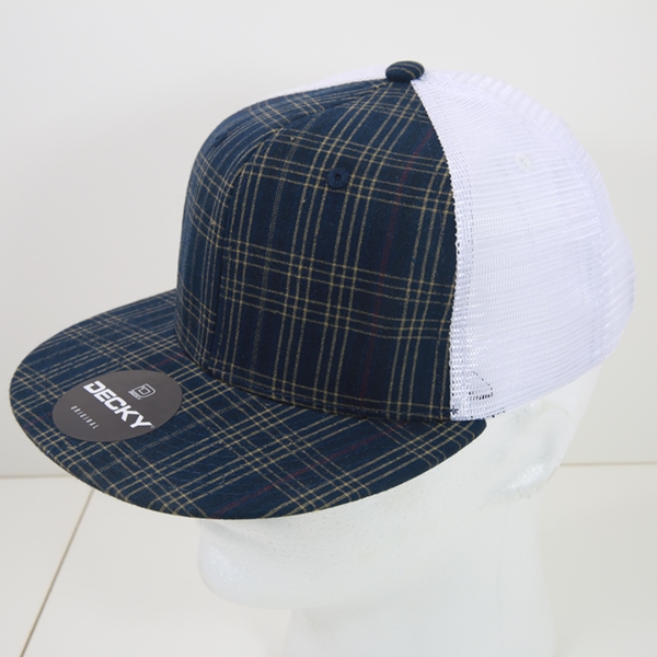 6015-192 6 Panel High Profile Structured Plaid Trucker Hats, 192-White - One Size Fits Most