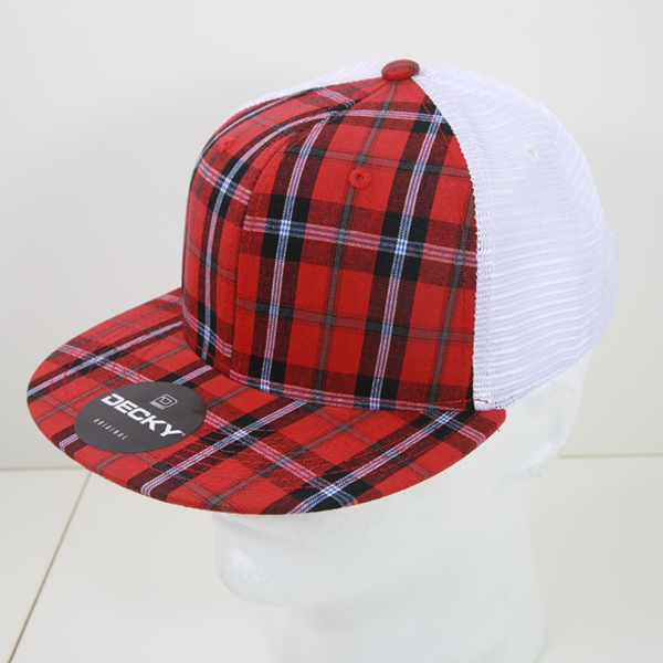 6015-196 6 Panel High Profile Structured Plaid Trucker Hats, 196-White - One Size Fits Most