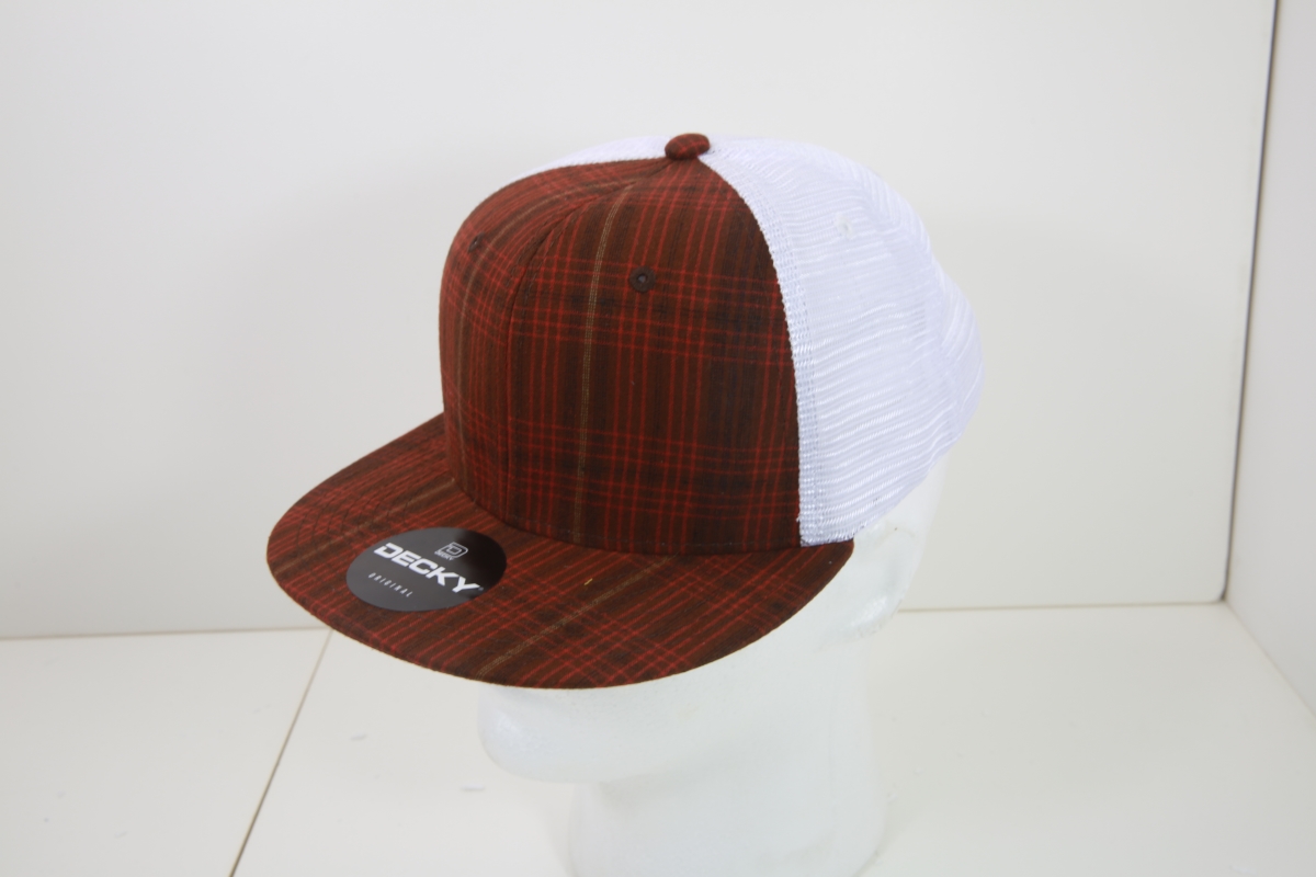 6015-206 6 Panel High Profile Structured Plaid Trucker Hats, 206-White - One Size Fits Most