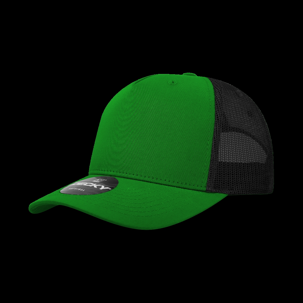 6030-4KELBLK 5 Panel Mid Profile Structured Cotton Blend Trucker Hats, Kelly & Black - One Size Fits Most
