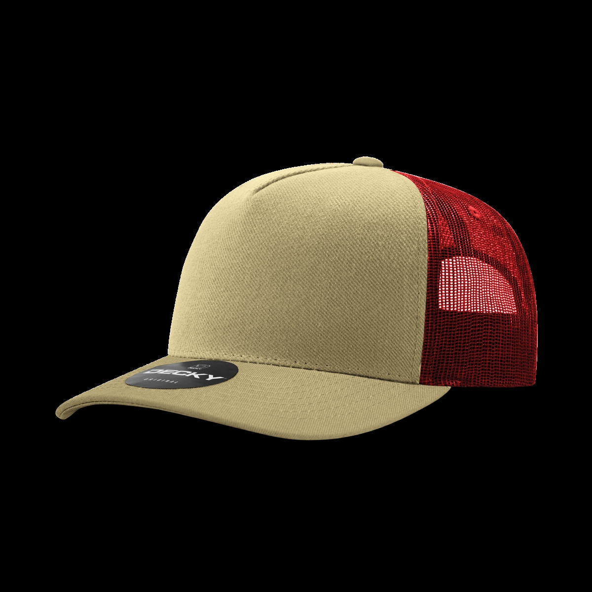6030-4KHACAR 5 Panel Mid Profile Structured Cotton Blend Trucker Hats, Khaki & Cardinal - One Size Fits Most