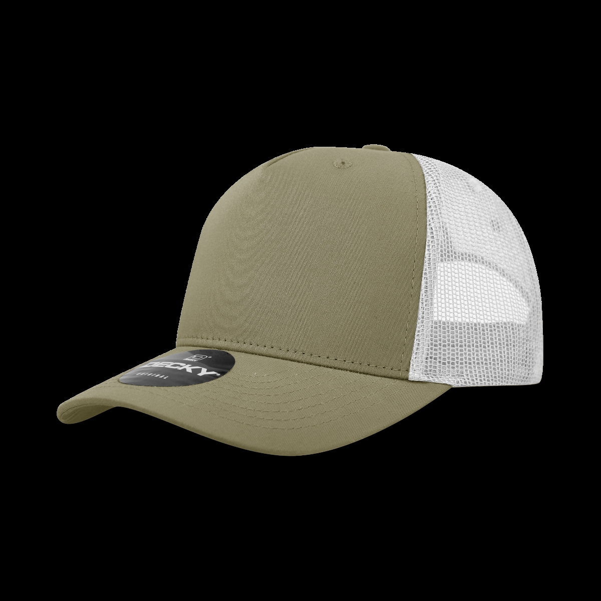 6030-4KHAWHT 5 Panel Mid Profile Structured Cotton Blend Trucker Hats, Khaki & White - One Size Fits Most