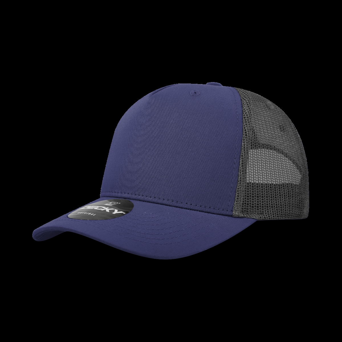 6030-4NVYCHA 5 Panel Mid Profile Structured Cotton Blend Trucker Hats, Navy & Charcoal - One Size Fits Most