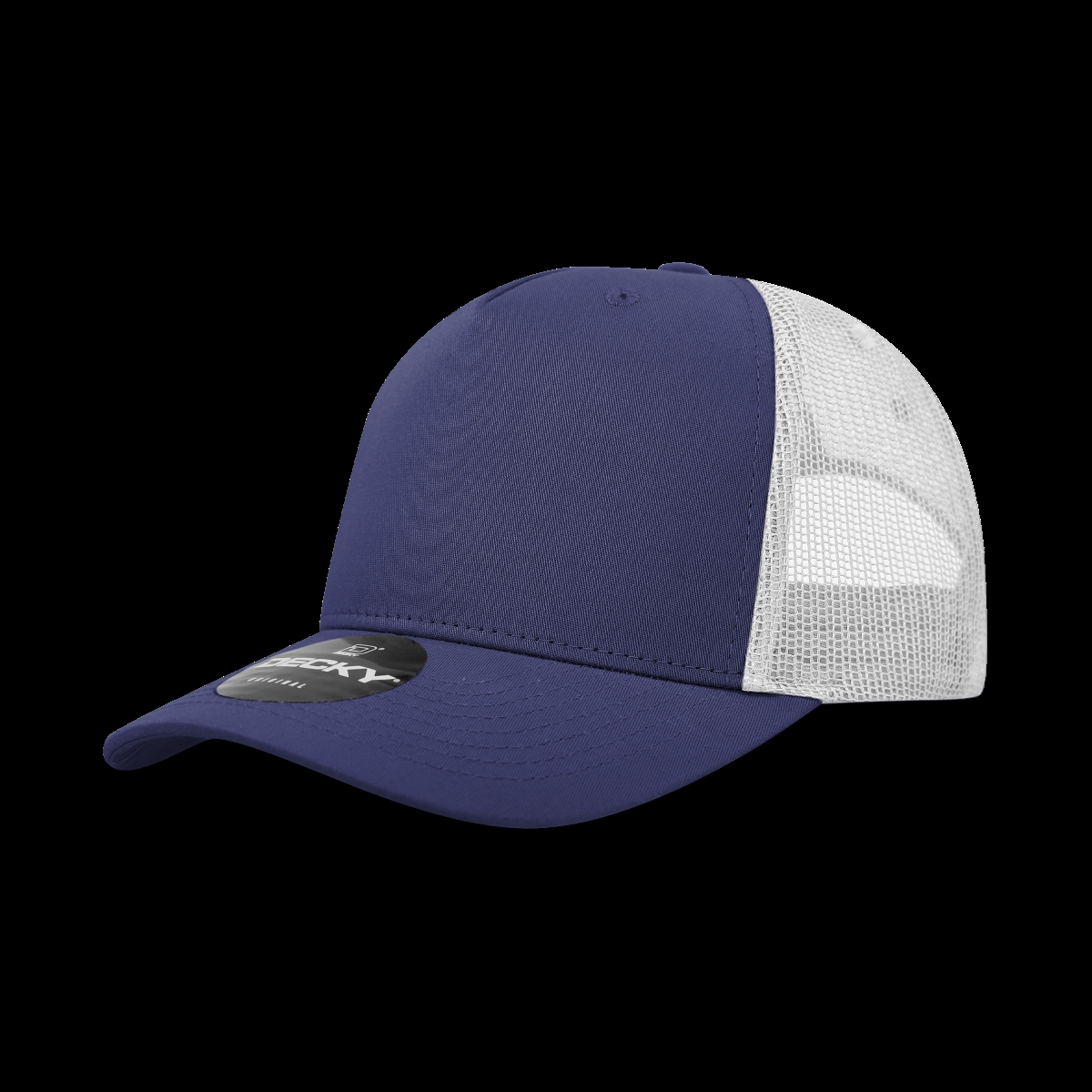 6030-4NVYWHT 5 Panel Mid Profile Structured Cotton Blend Trucker Hats, Navy & White - One Size Fits Most