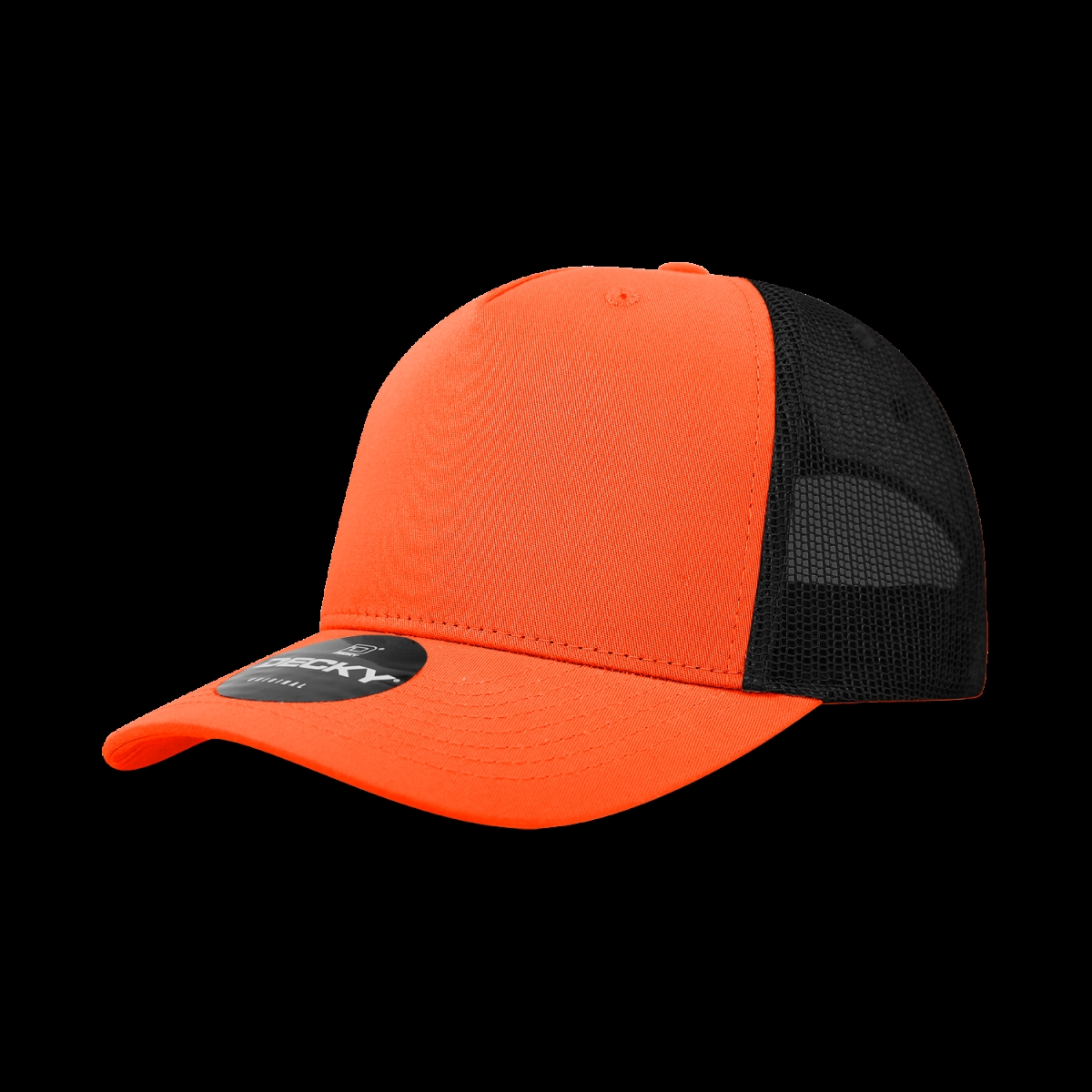 6030-4ORNBLK 5 Panel Mid Profile Structured Cotton Blend Trucker Hats, Orange & Black - One Size Fits Most
