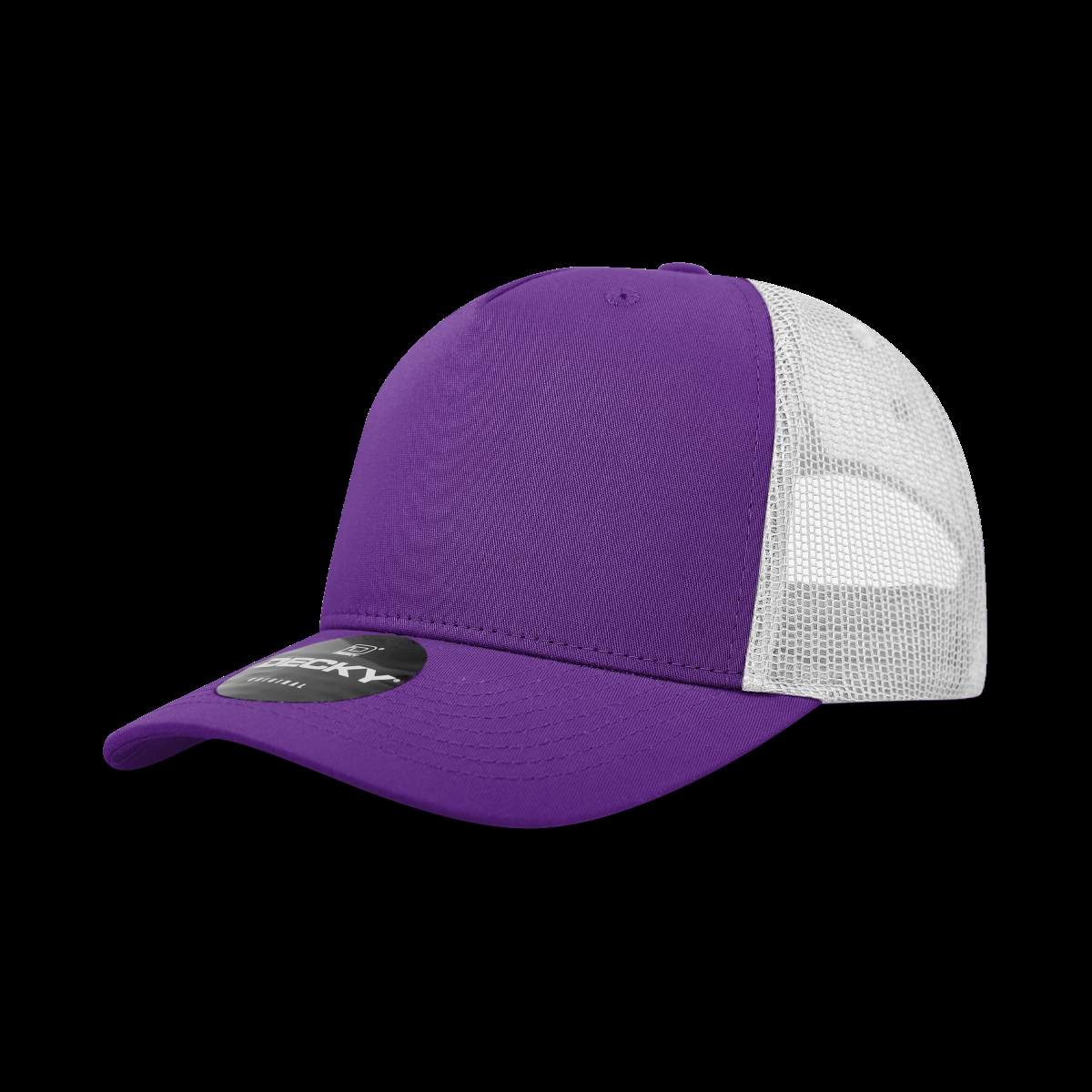 6030-4PURWHT 5 Panel Mid Profile Structured Cotton Blend Trucker Hats, Purple & White - One Size Fits Most
