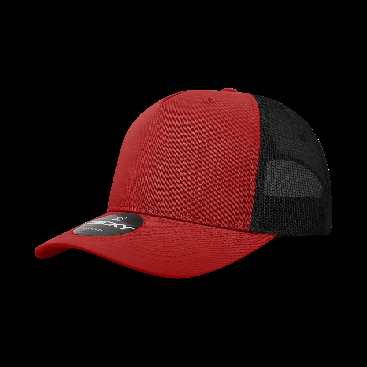 6030-4REDBLK 5 Panel Mid Profile Structured Cotton Blend Trucker Hats, Red & Black - One Size Fits Most