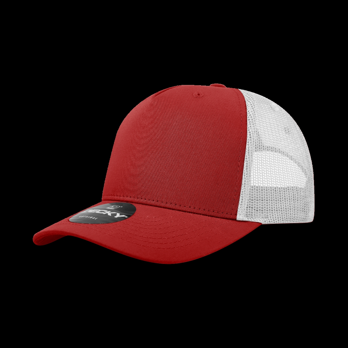 6030-4REDWHT 5 Panel Mid Profile Structured Cotton Blend Trucker Hats, Red & White - One Size Fits Most