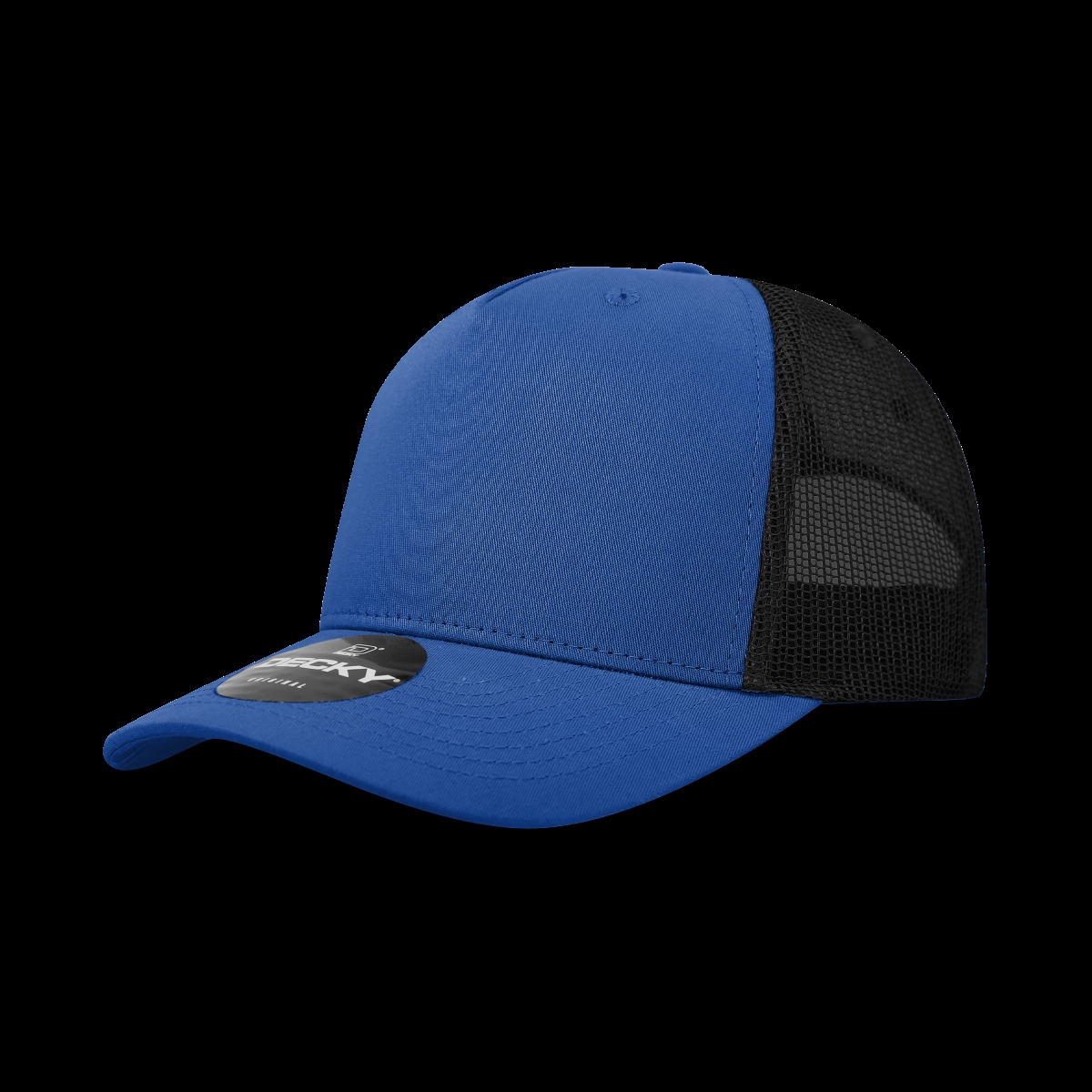 6030-4RYLBLK 5 Panel Mid Profile Structured Cotton Blend Trucker Hats, Royal & Black - One Size Fits Most