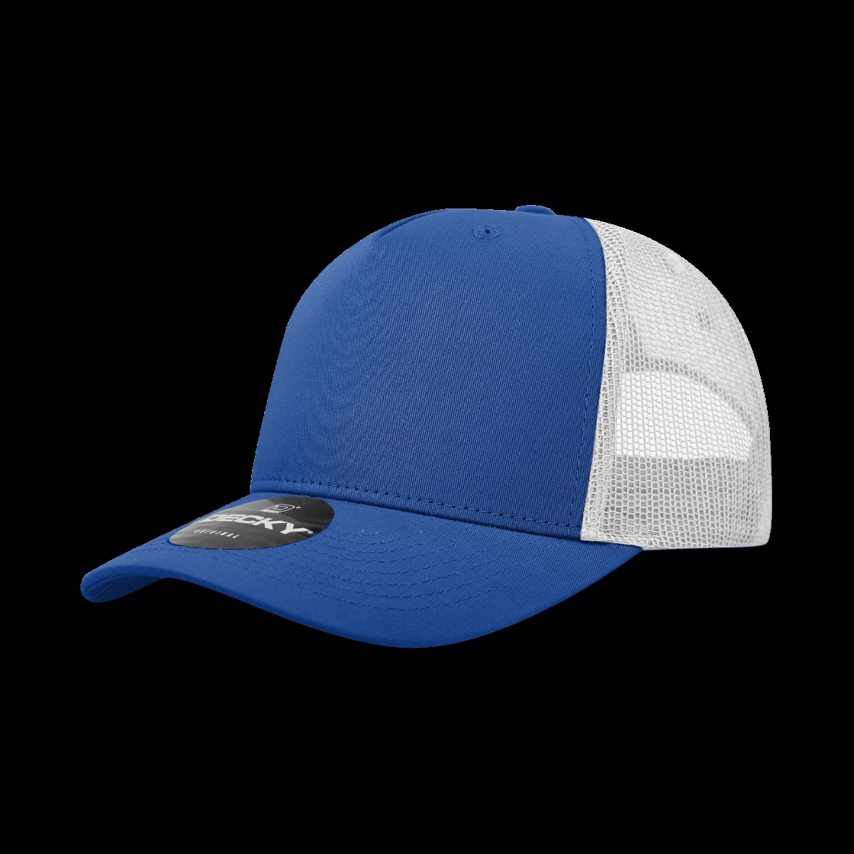 6030-4RYLWHT 5 Panel Mid Profile Structured Cotton Blend Trucker Hats, Royal & White - One Size Fits Most
