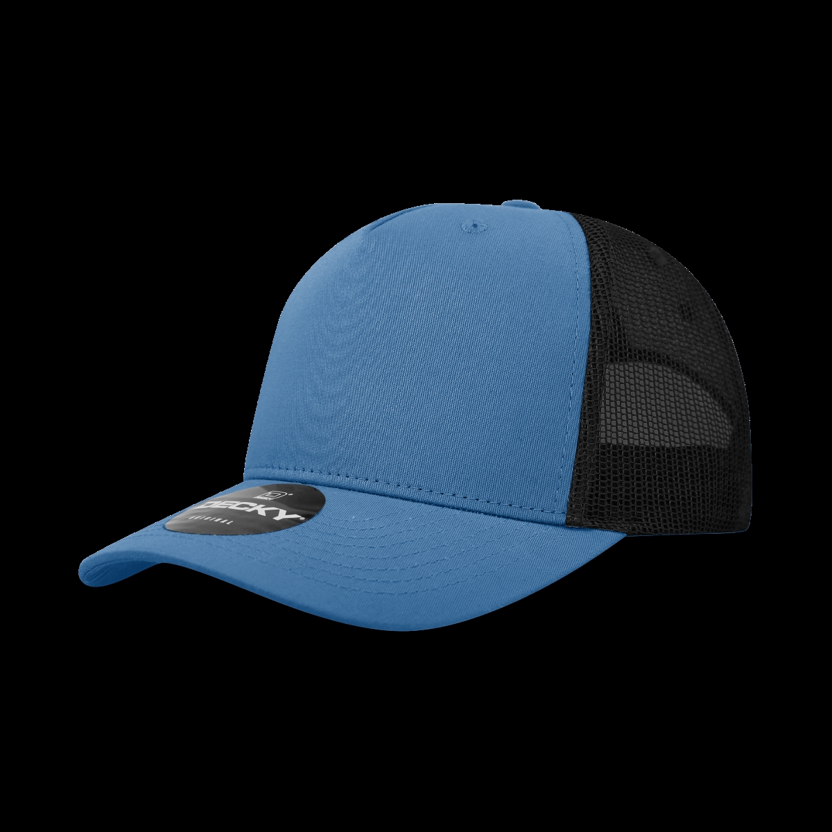 6030-4SKYBLK 5 Panel Mid Profile Structured Cotton Blend Trucker Hats, Sky & Black - One Size Fits Most