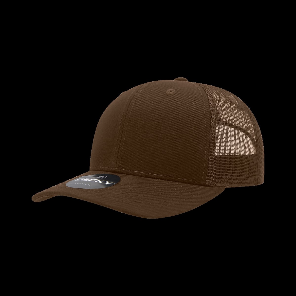 6021-1BRN 6 Panel Mid Profile Structured Cotton Blend Trucker Cap, Brown - One Size Fits Most